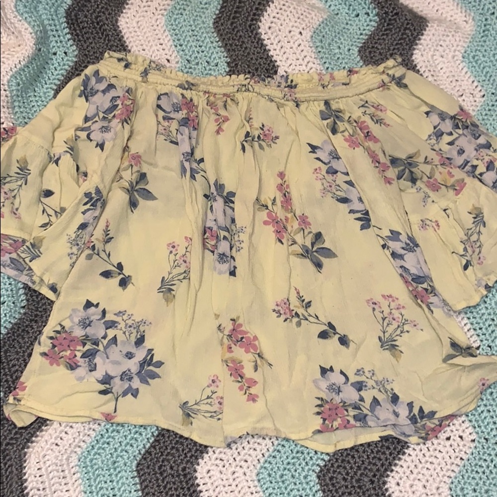yellow off shoulder shirt